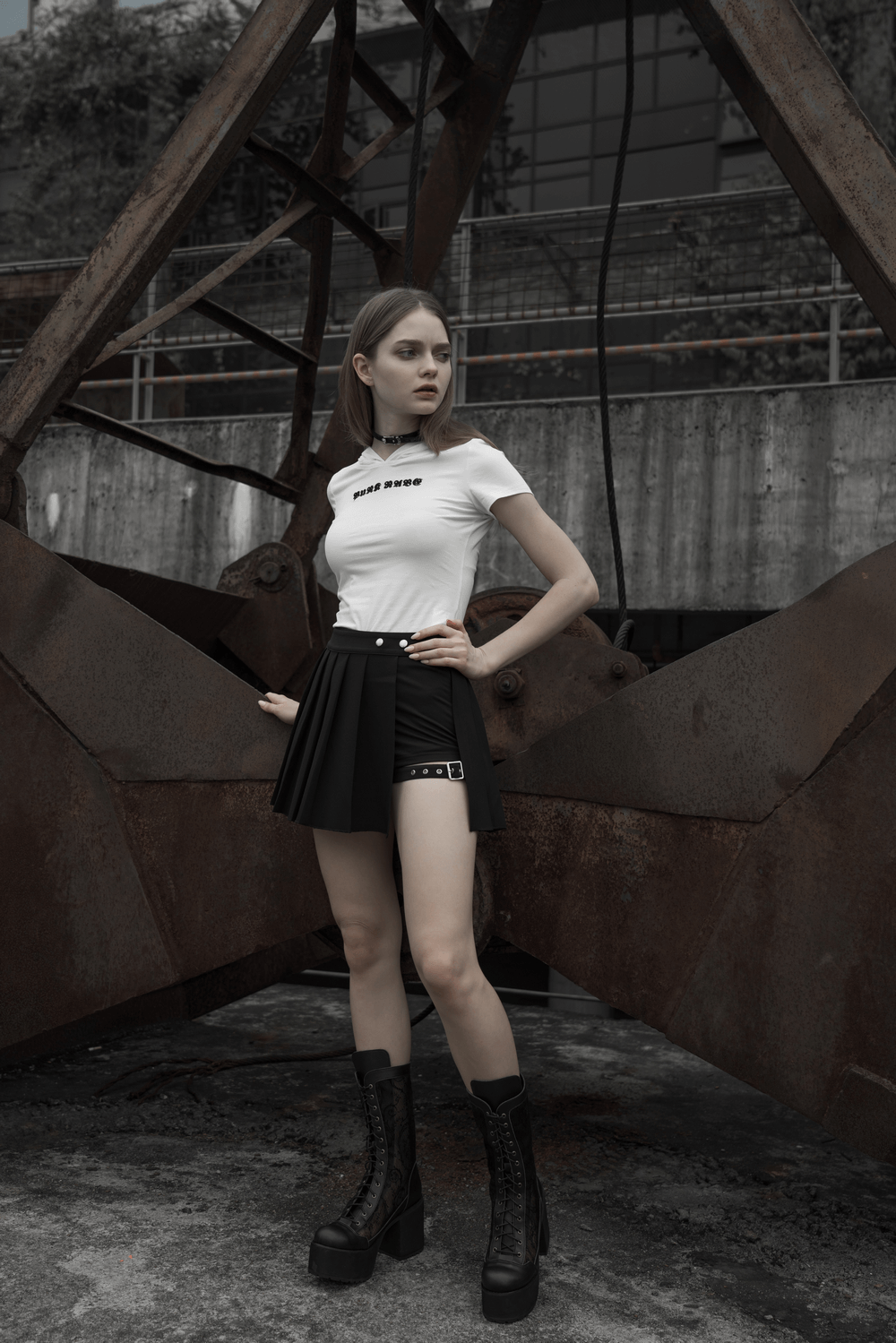 Gothic Punk Plaid Mini Skirt Asym Falsies Two-Piece