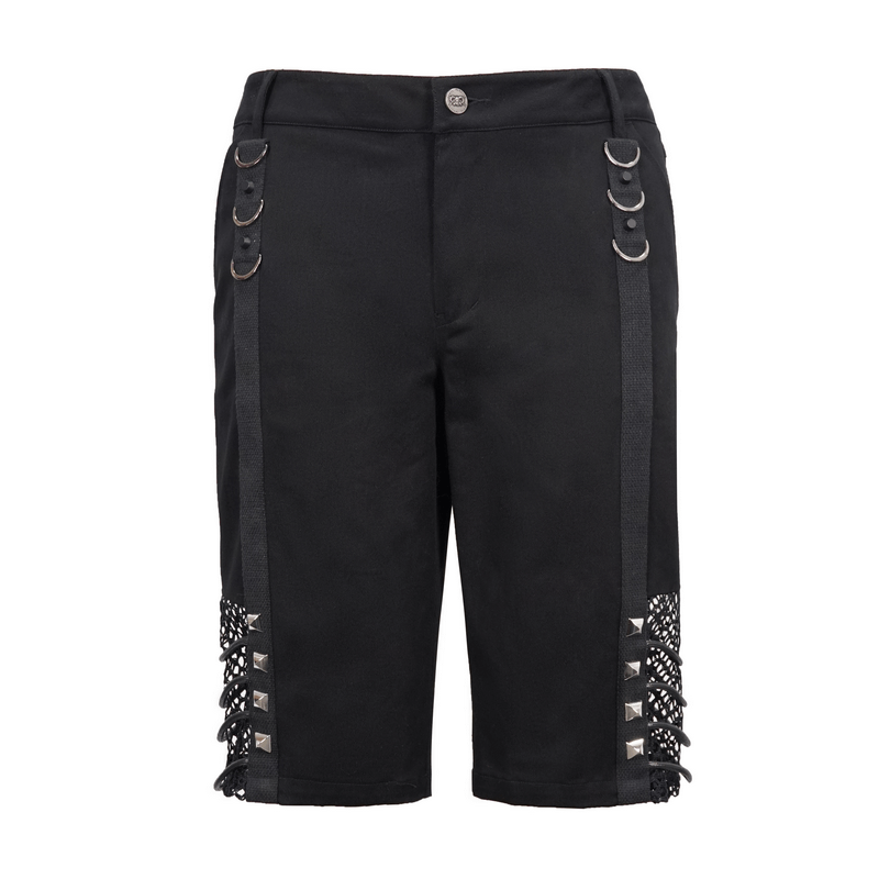 Gothic Punk Rivets Mesh Shorts / Black Shorts with Rope for Men / Alternative Clothing
