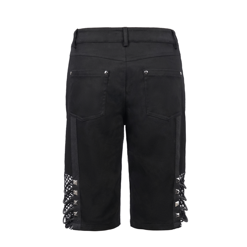 Gothic Punk Rivets Mesh Shorts / Black Shorts with Rope for Men / Alternative Clothing