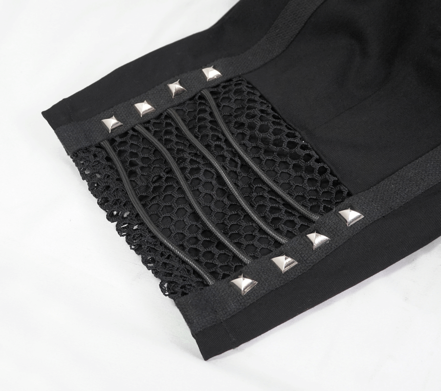 Gothic Punk Rivets Mesh Shorts / Black Shorts with Rope for Men / Alternative Clothing