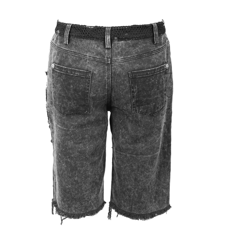 Gothic Punk Rivets Ripped Shorts / Men's Short Pants with Decorative Zippers