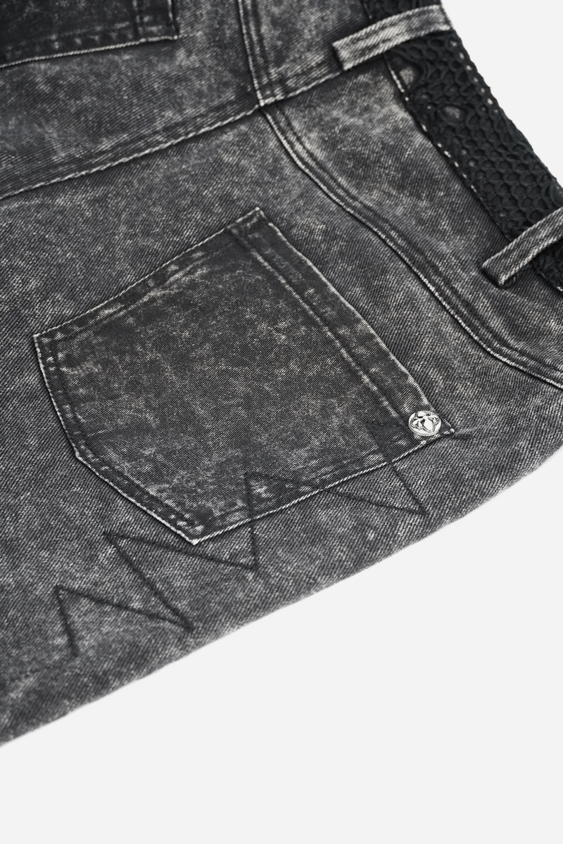 Gothic Punk Rivets Ripped Shorts / Men's Short Pants with Decorative Zippers