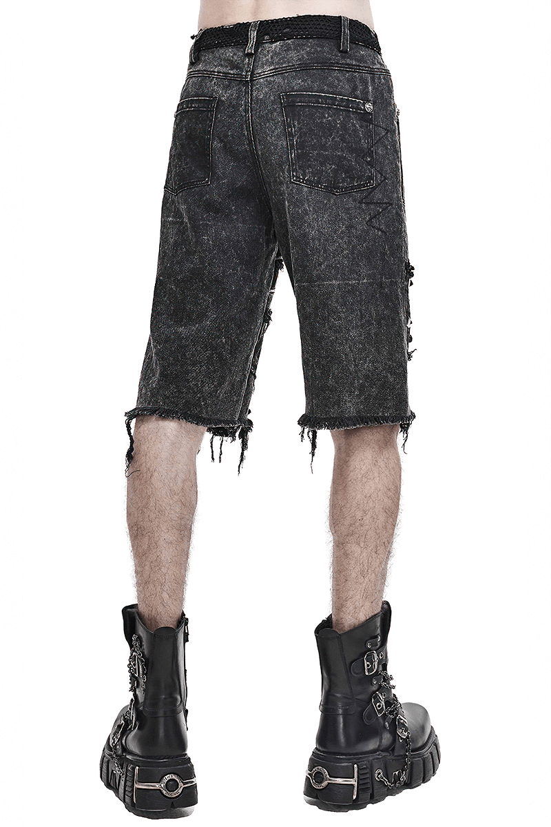 Gothic Punk Rivets Ripped Shorts / Men's Short Pants with Decorative Zippers