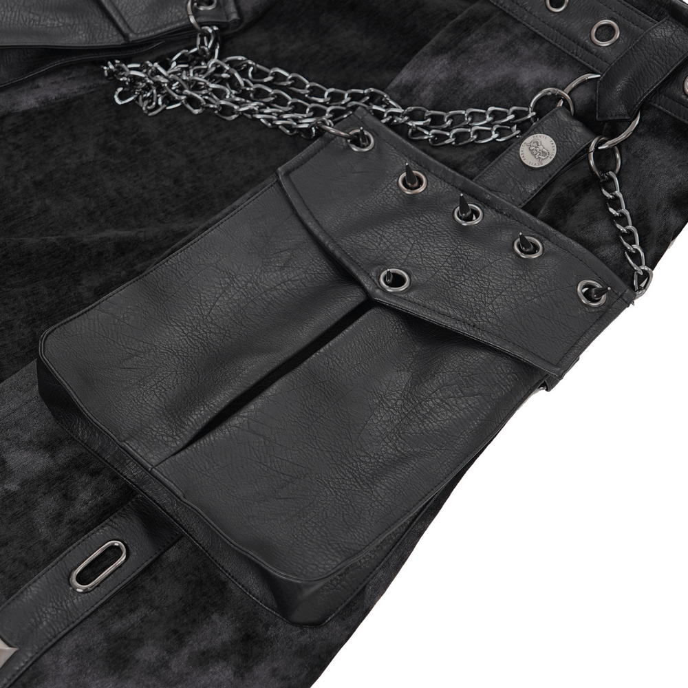 Gothic Punk Skirt with Chains and Leather Accessories
