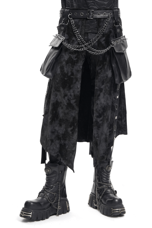 Gothic Punk Skirt with Chains and Leather Accessories