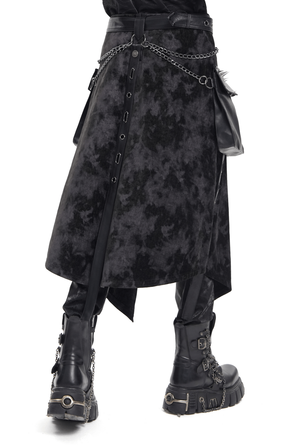 Gothic Punk Skirt with Chains and Leather Accessories