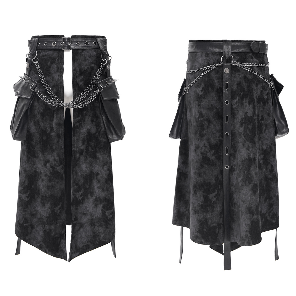 Gothic Punk Skirt with Chains and Leather Accessories