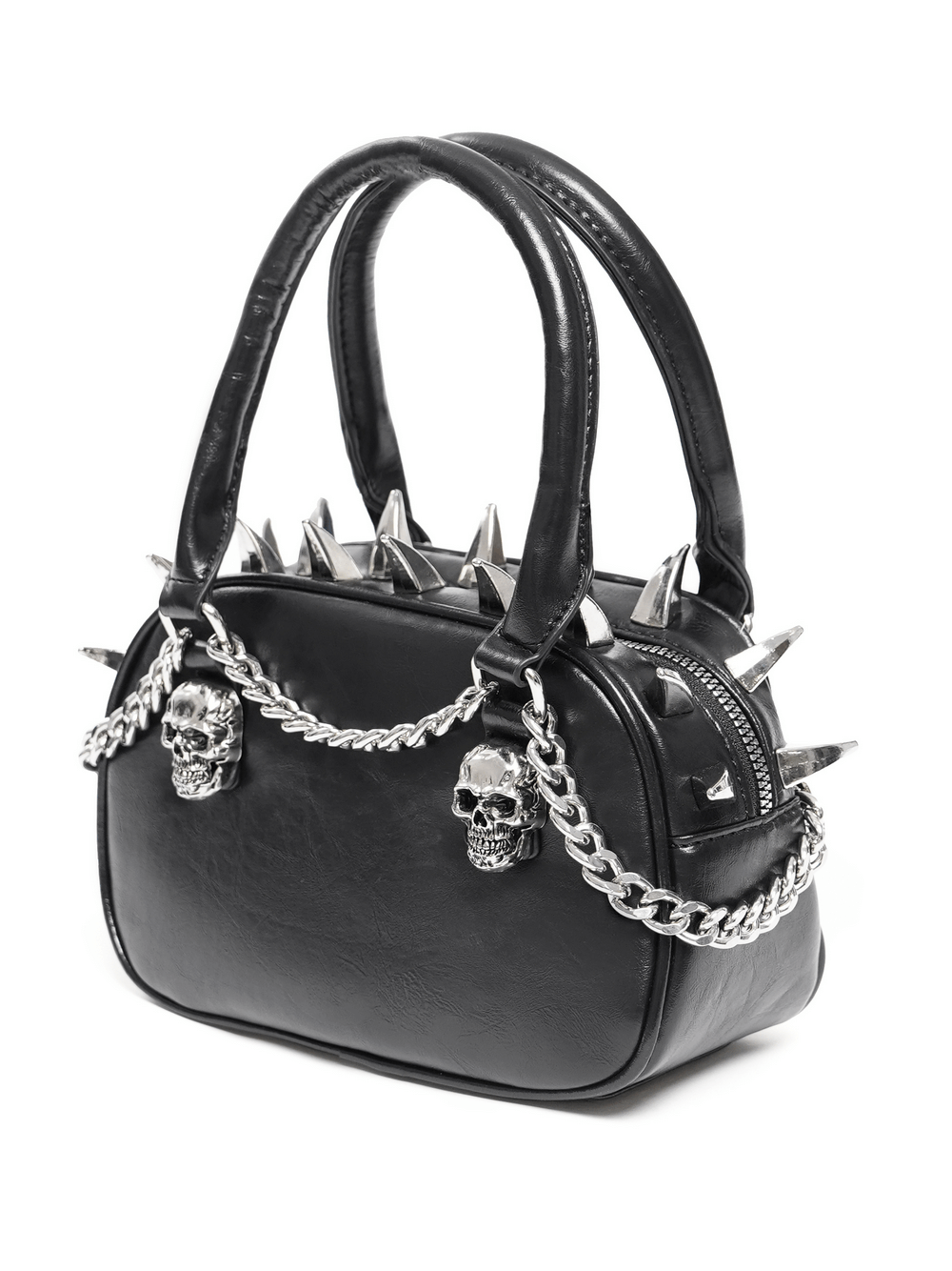 Gothic Punk Skull Handbag with Spikes and Chain Straps