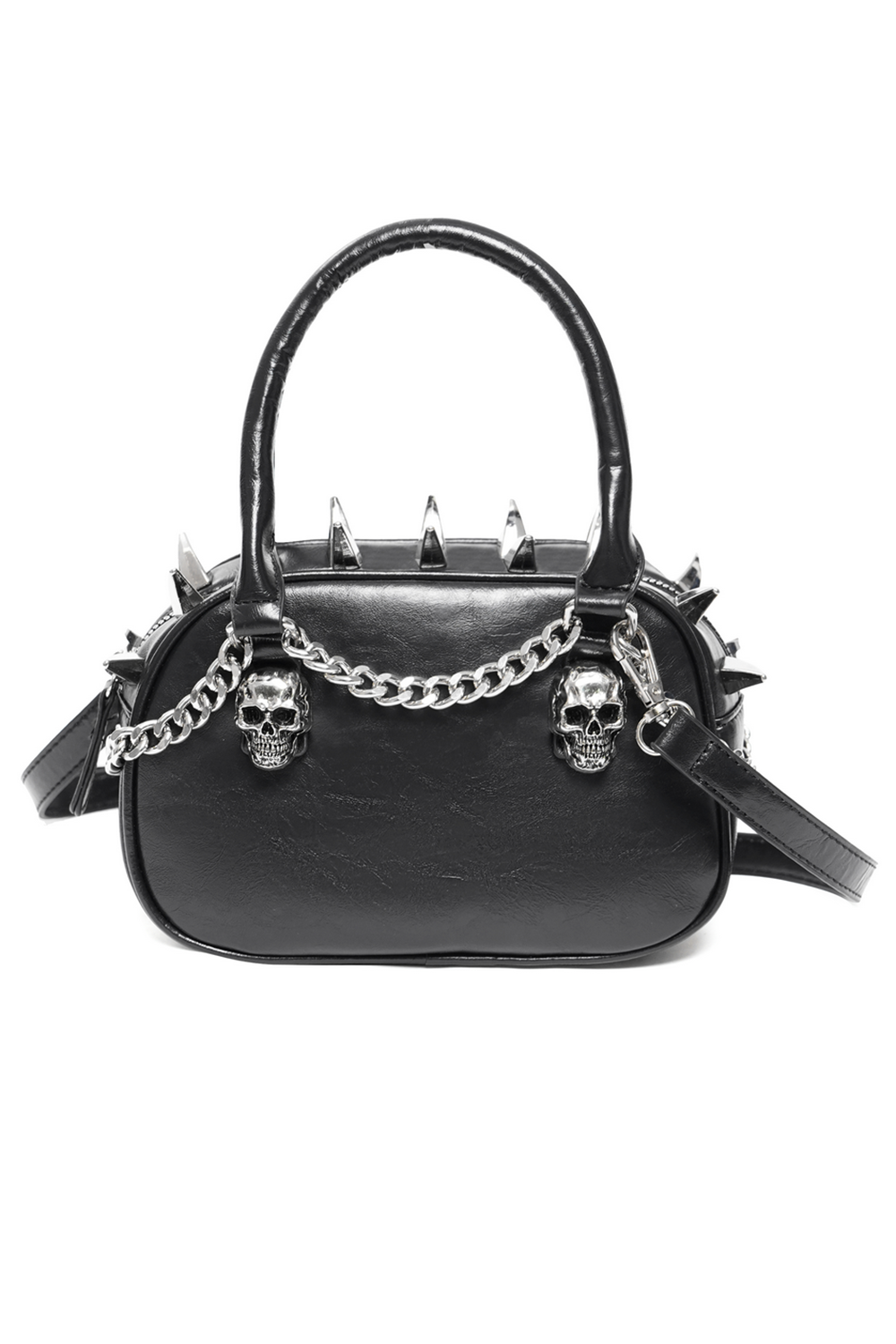 Gothic Punk Skull Handbag with Spikes and Chain Straps