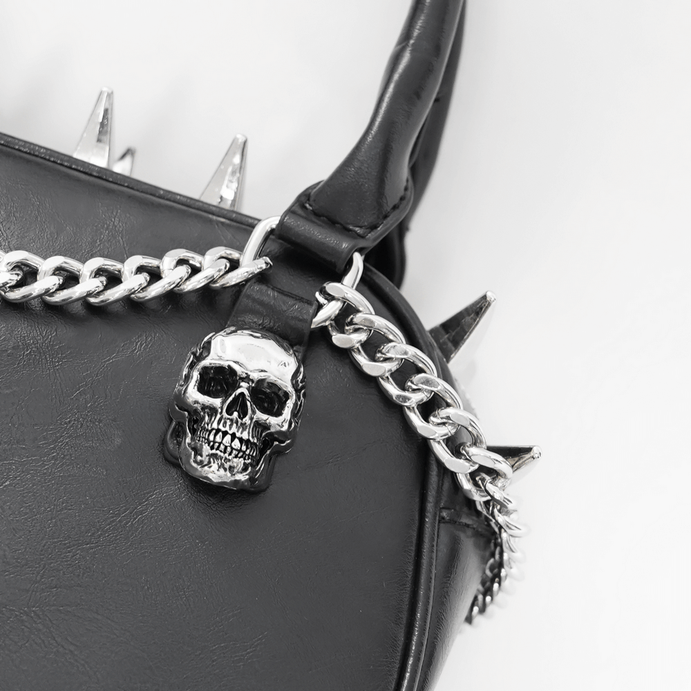 Gothic Punk Skull Handbag with Spikes and Chain Straps