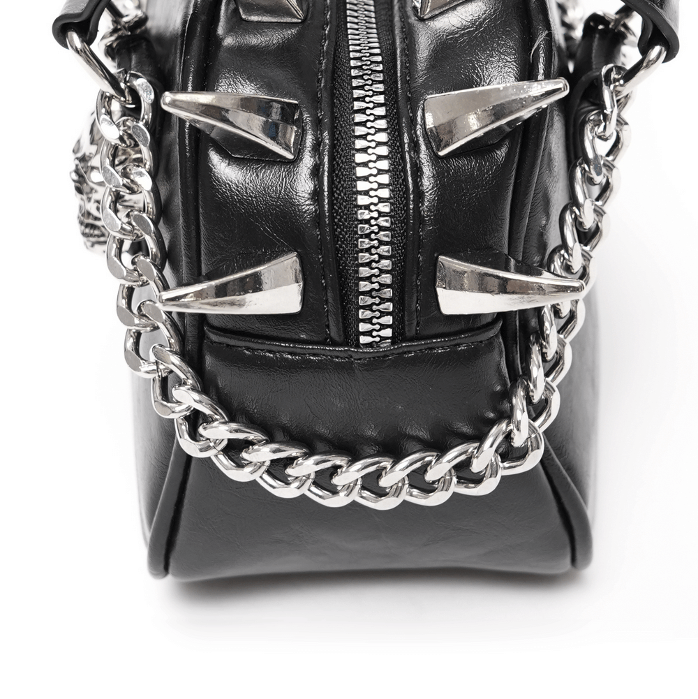 Gothic Punk Skull Handbag with Spikes and Chain Straps