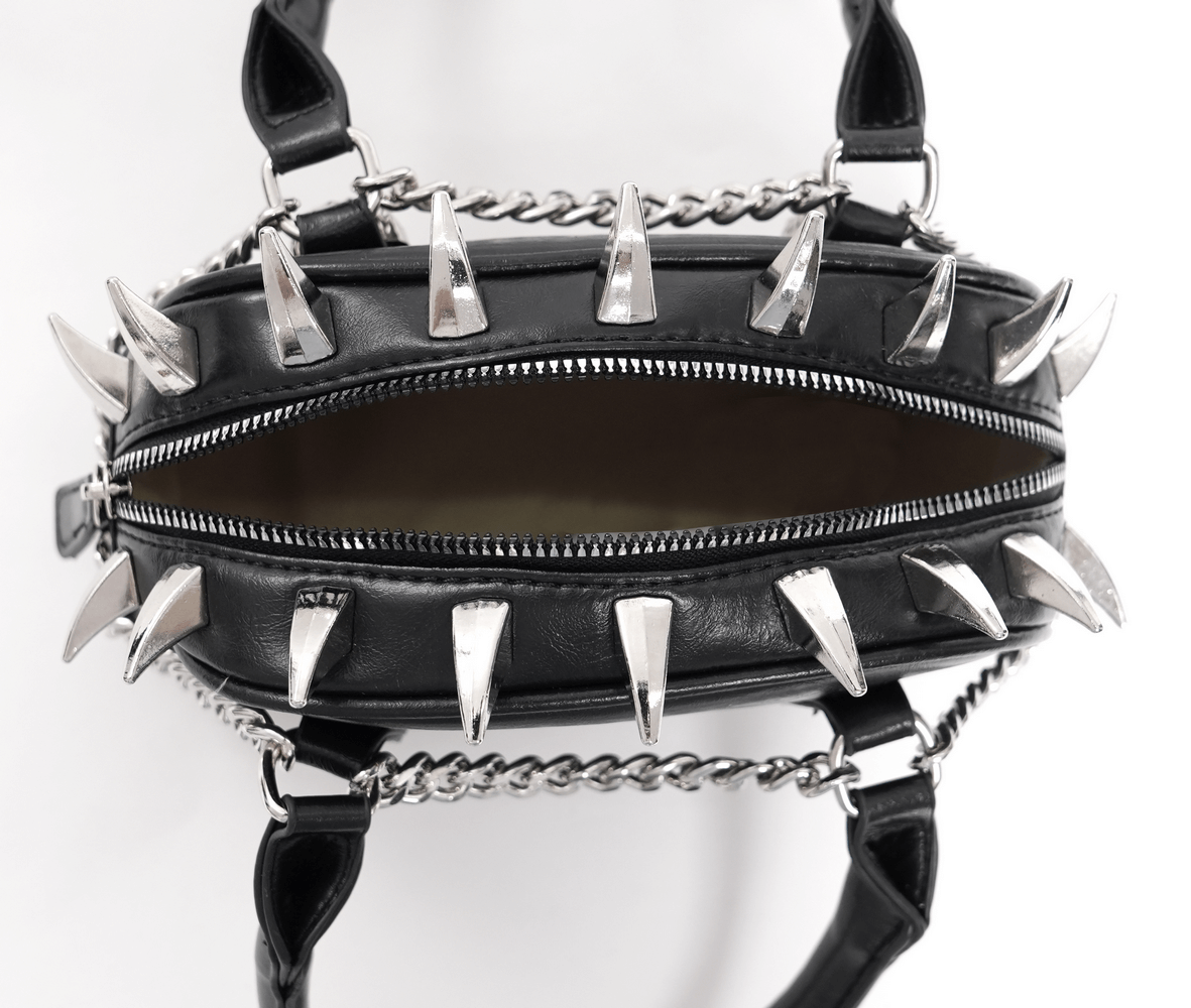Gothic Punk Skull Handbag with Spikes and Chain Straps