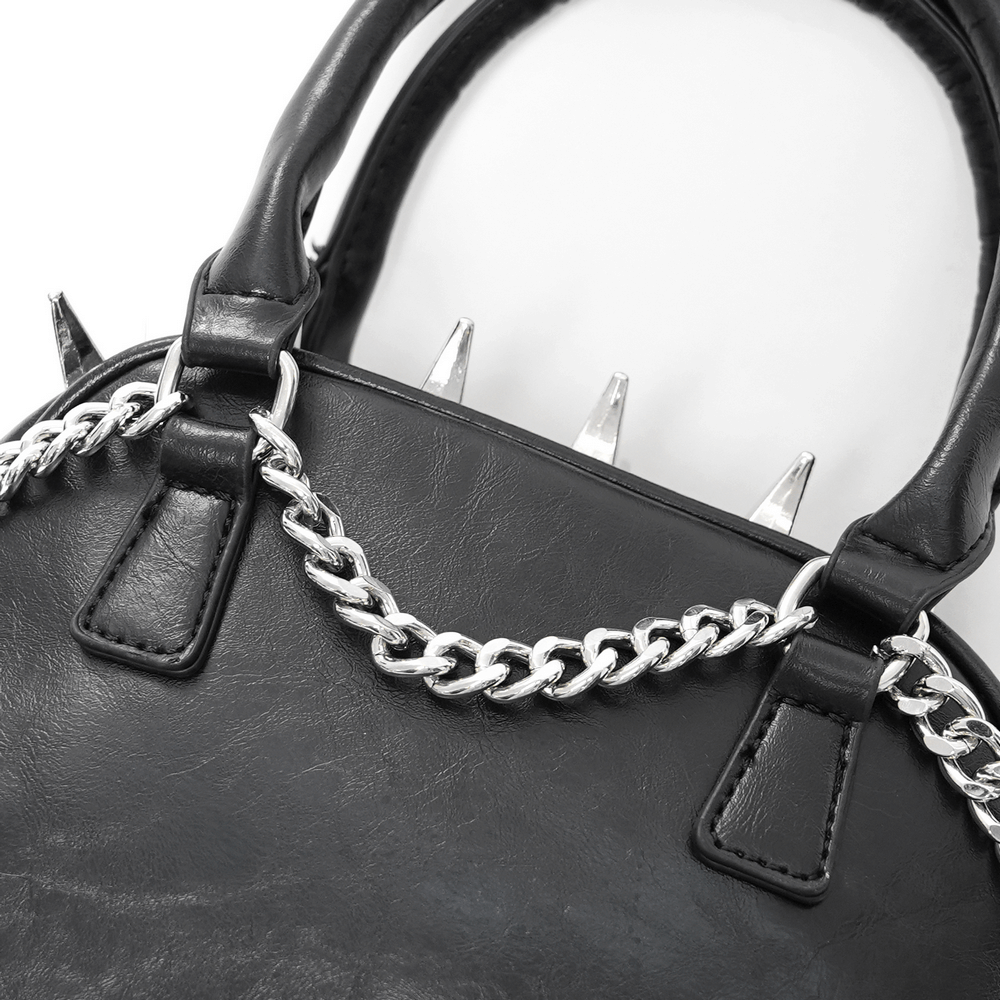 Gothic Punk Skull Handbag with Spikes and Chain Straps