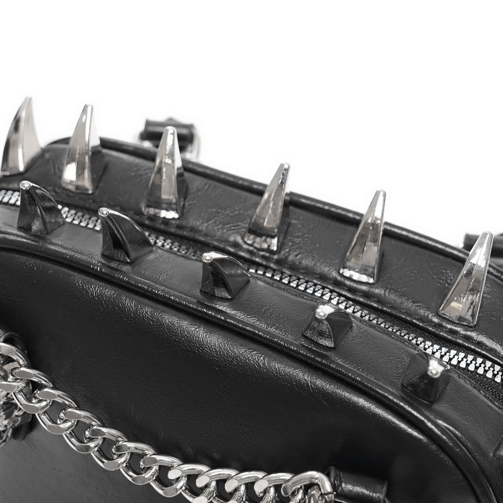 Gothic Punk Skull Handbag with Spikes and Chain Straps