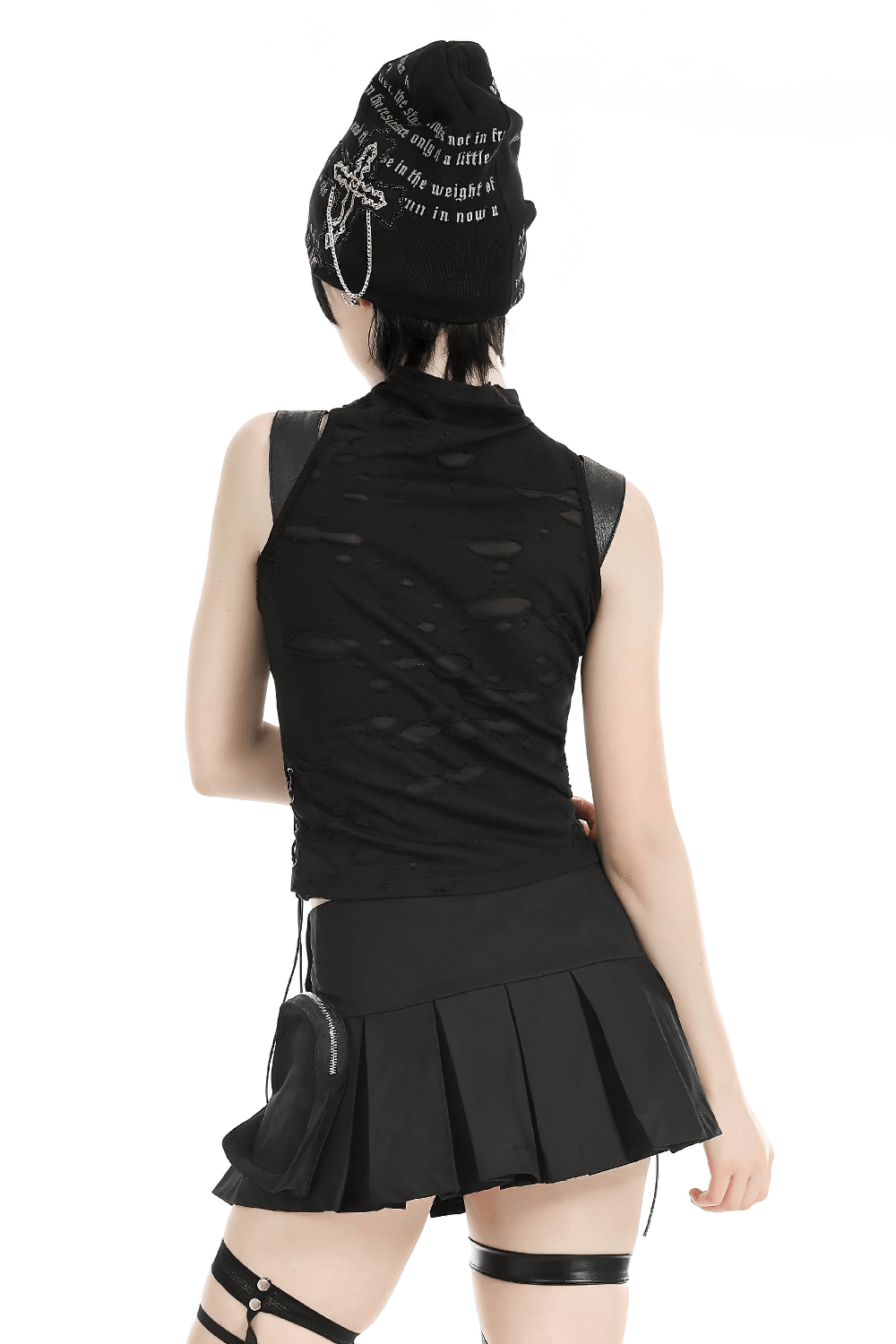 Gothic Punk Sleeveless Ripped Top with Buckle Straps