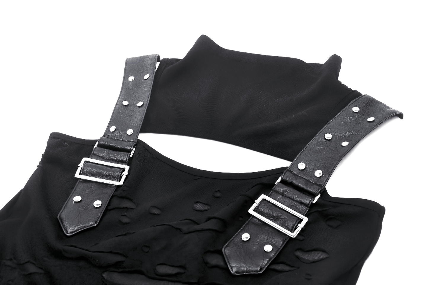 Gothic Punk Sleeveless Ripped Top with Buckle Straps