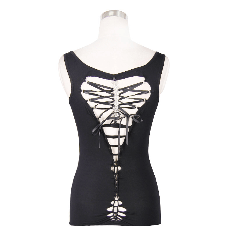 Gothic Punk Sleeveless Tops with Lacing at the Back / Sexy Tank Top with Heart-Shaped Back