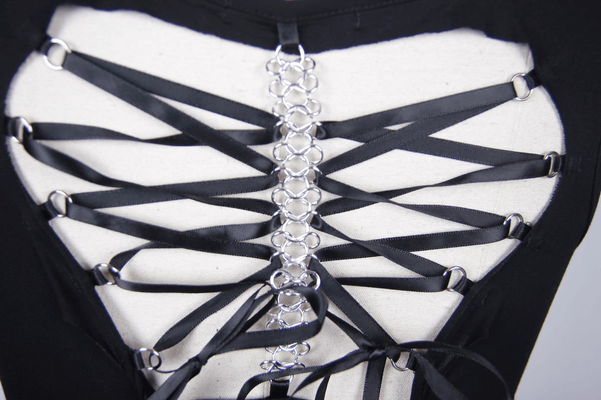 Gothic Punk Sleeveless Tops with Lacing at the Back / Sexy Tank Top with Heart-Shaped Back