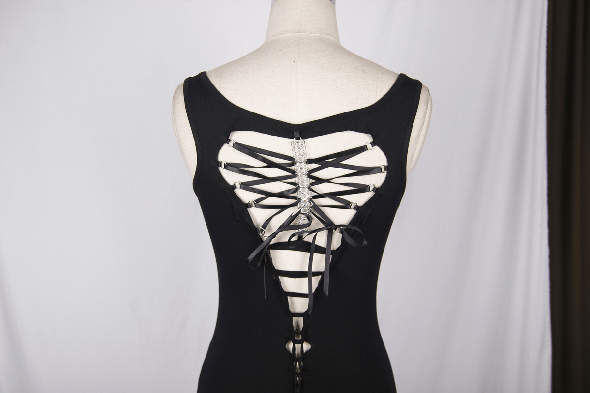 Gothic Punk Sleeveless Tops with Lacing at the Back / Sexy Tank Top with Heart-Shaped Back