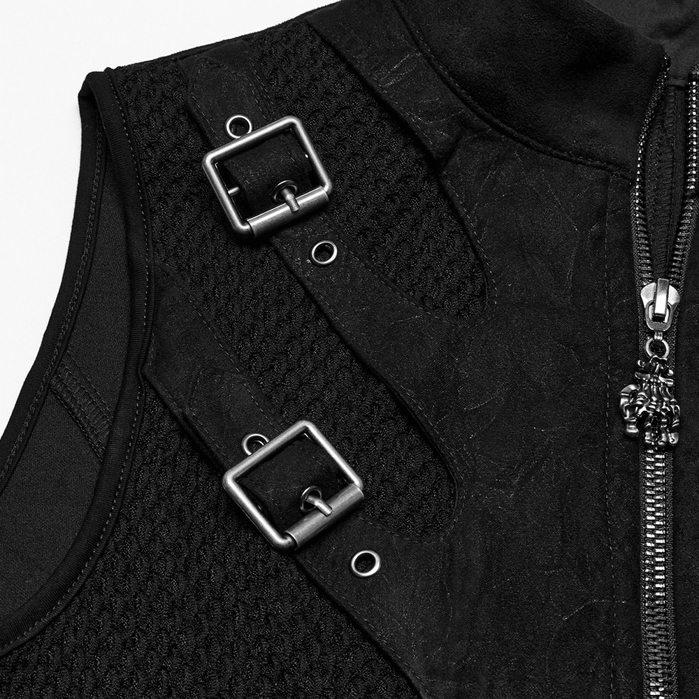 Gothic Punk Suede Buckle Vest with Skeleton Cutouts