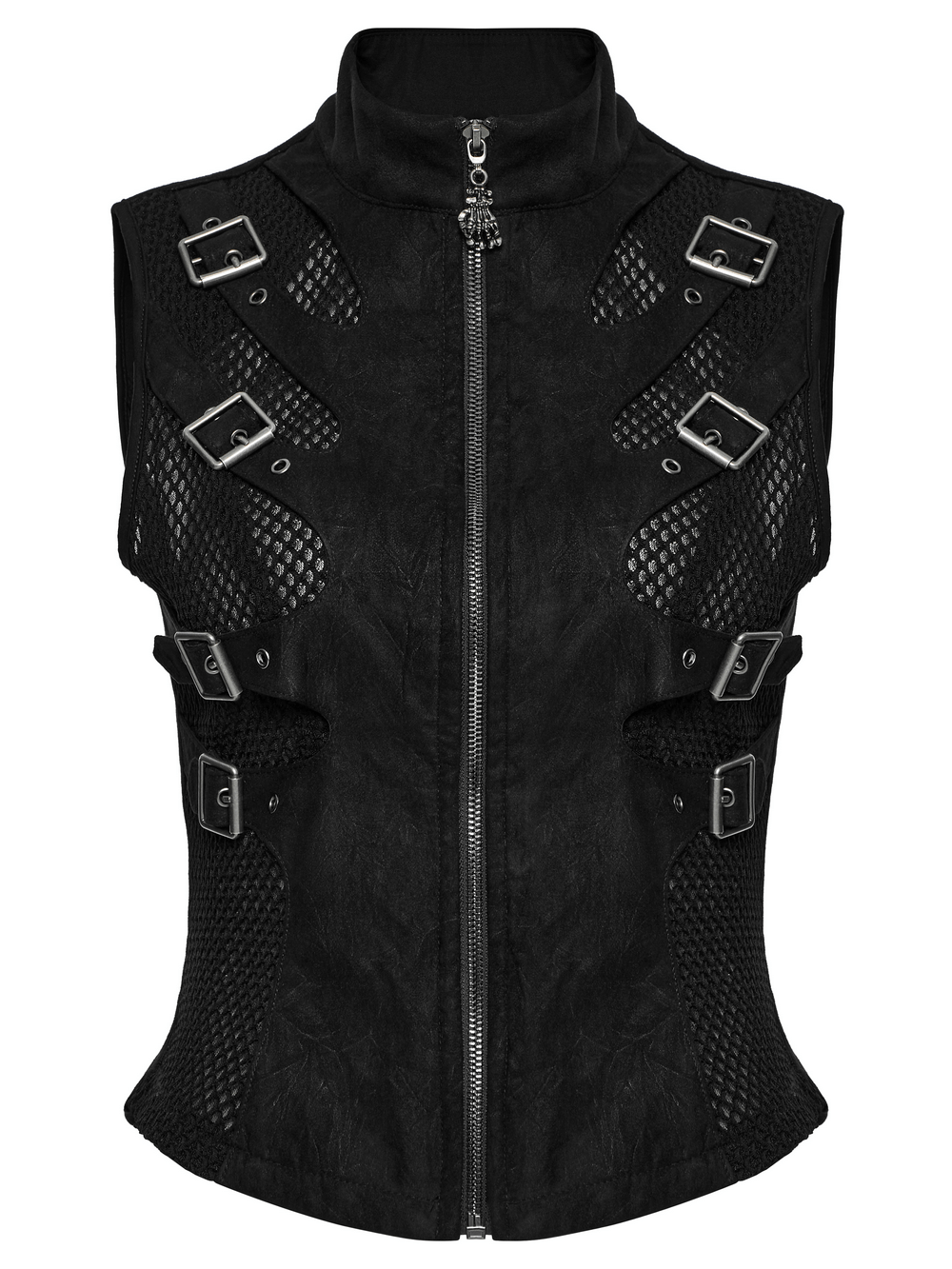 Gothic Punk Suede Buckle Vest with Skeleton Cutouts