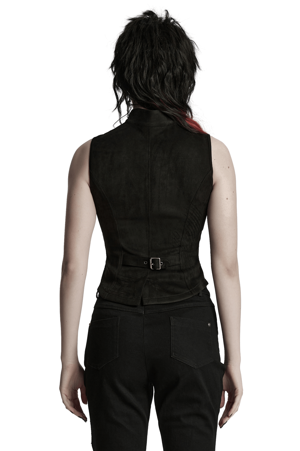 Gothic Punk Suede Buckle Vest with Skeleton Cutouts