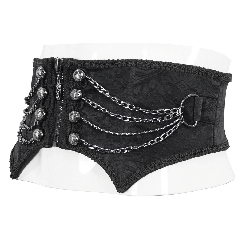 Gothic Punk Zipper Irregular Girdle With Multi Chain for Men