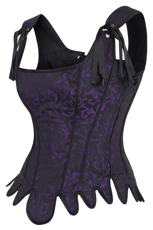 Gothic Purple Brocade Overbust Corset with Lace-Up Back