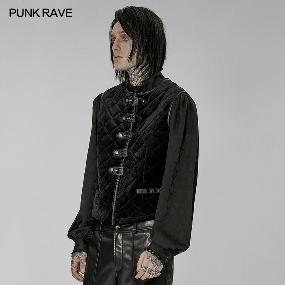 Gothic Quilted Men's Waistcoat with Metal Clasp Closure