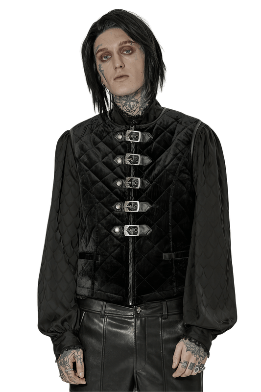 Gothic Quilted Men's Waistcoat with Metal Clasp Closure