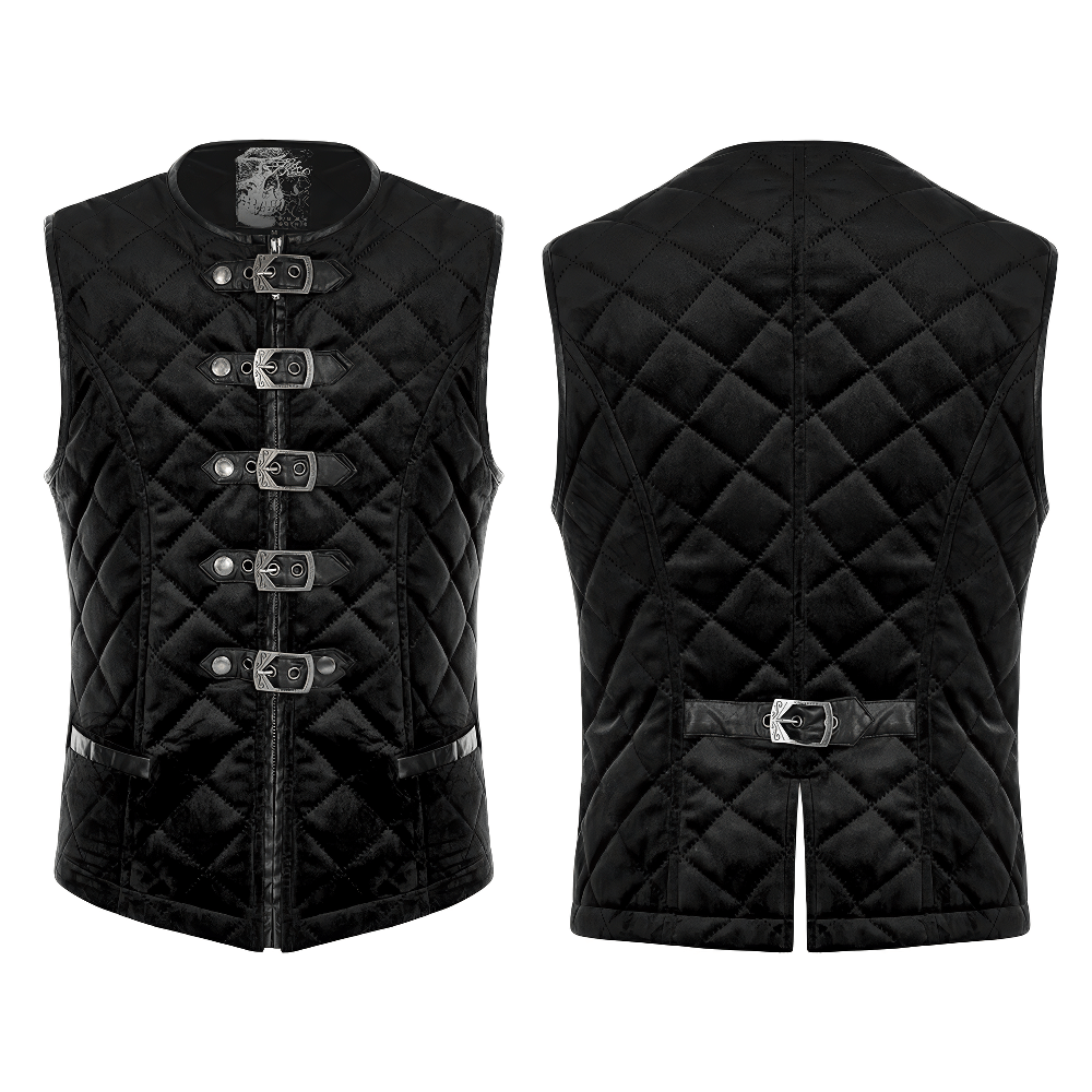 Gothic Quilted Men's Waistcoat with Metal Clasp Closure