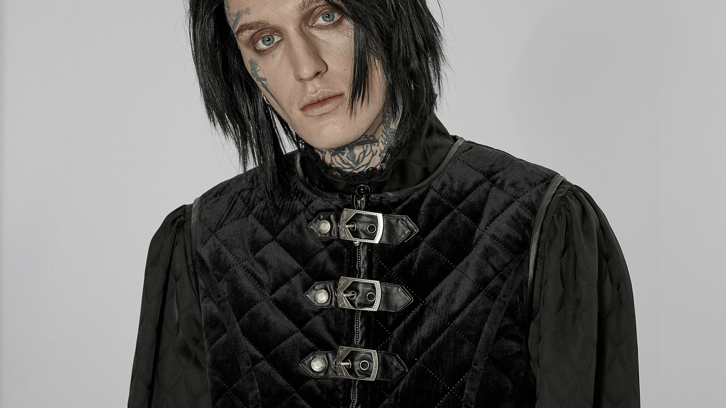 Gothic Quilted Men's Waistcoat with Metal Clasp Closure