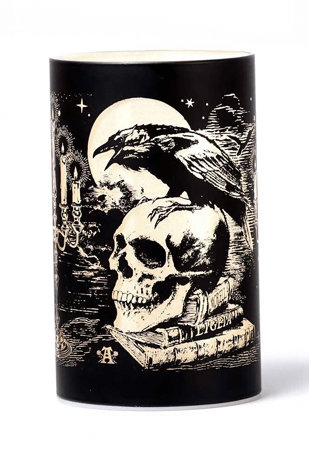 Gothic Raven and Skull Patterned LED Candle Lantern