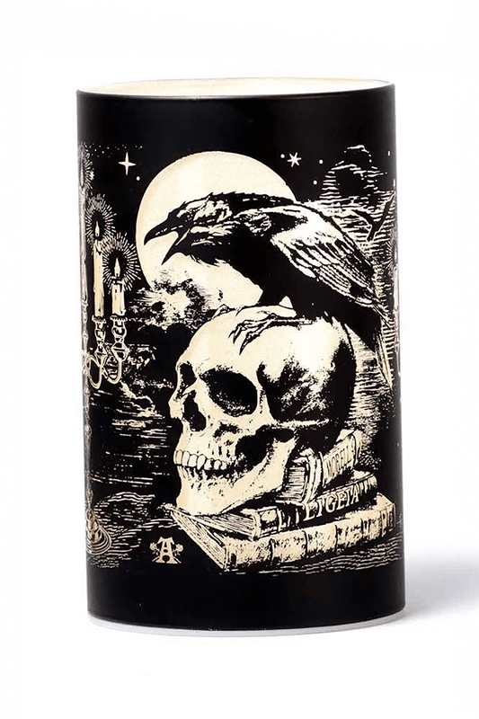 Gothic Raven and Skull Patterned LED Candle Lantern