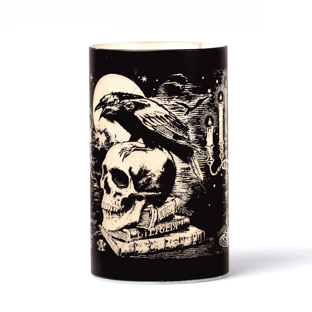 Gothic Raven and Skull Patterned LED Candle Lantern
