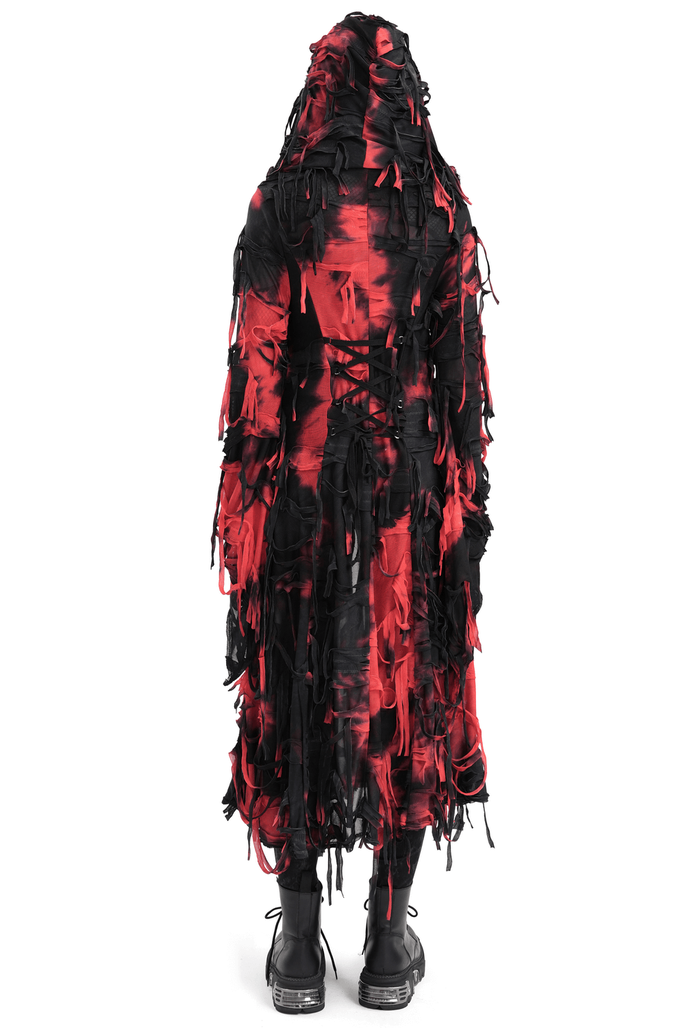 Gothic Red and Black Hooded Shredded Long Cape