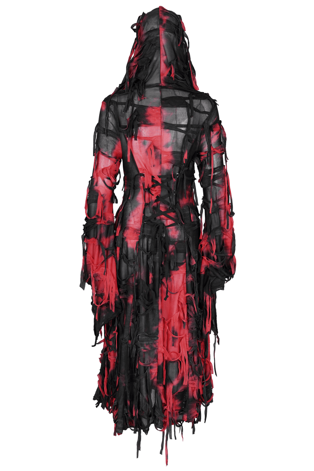 Gothic Red and Black Hooded Shredded Long Cape