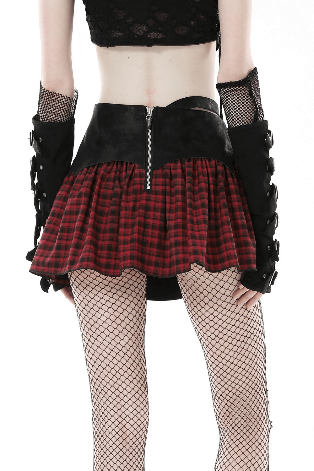 Gothic Red and Black Plaid Skirt with Cross Detail
