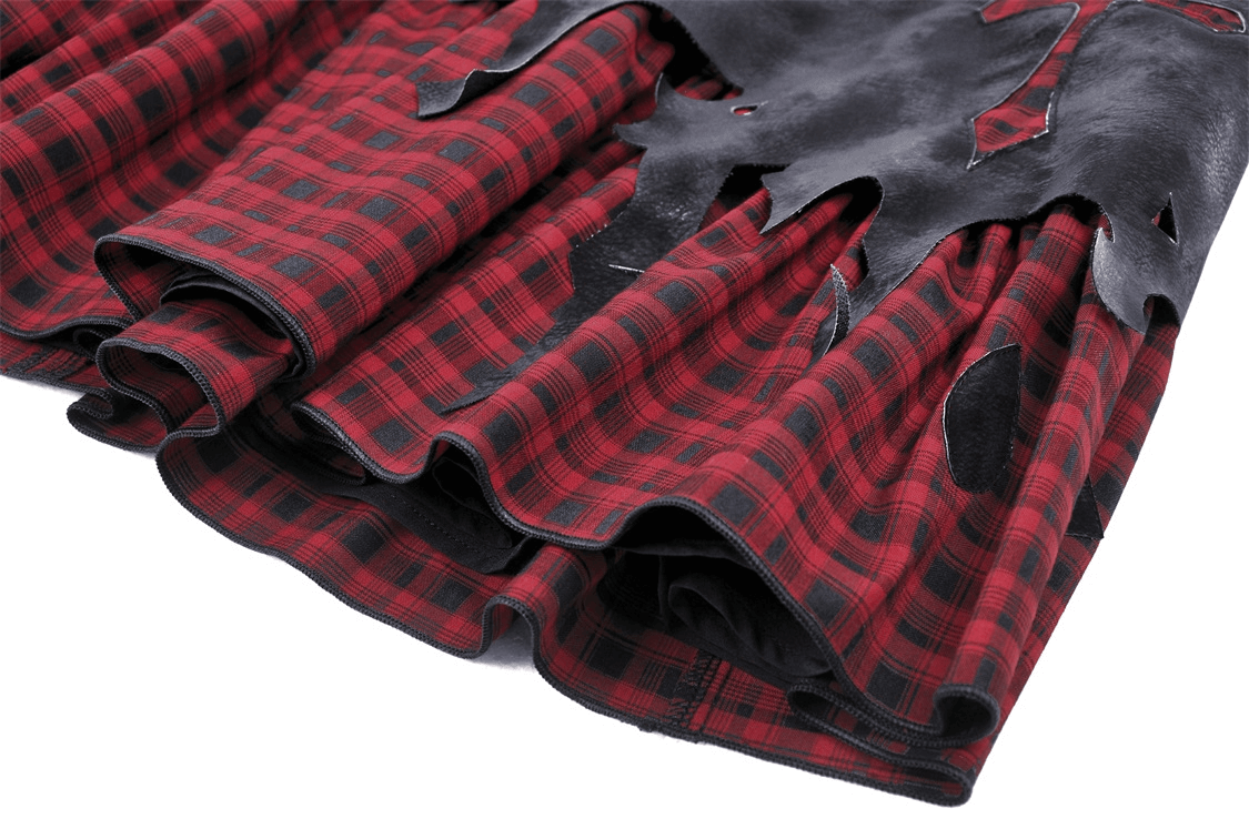 Gothic Red and Black Plaid Skirt with Cross Detail