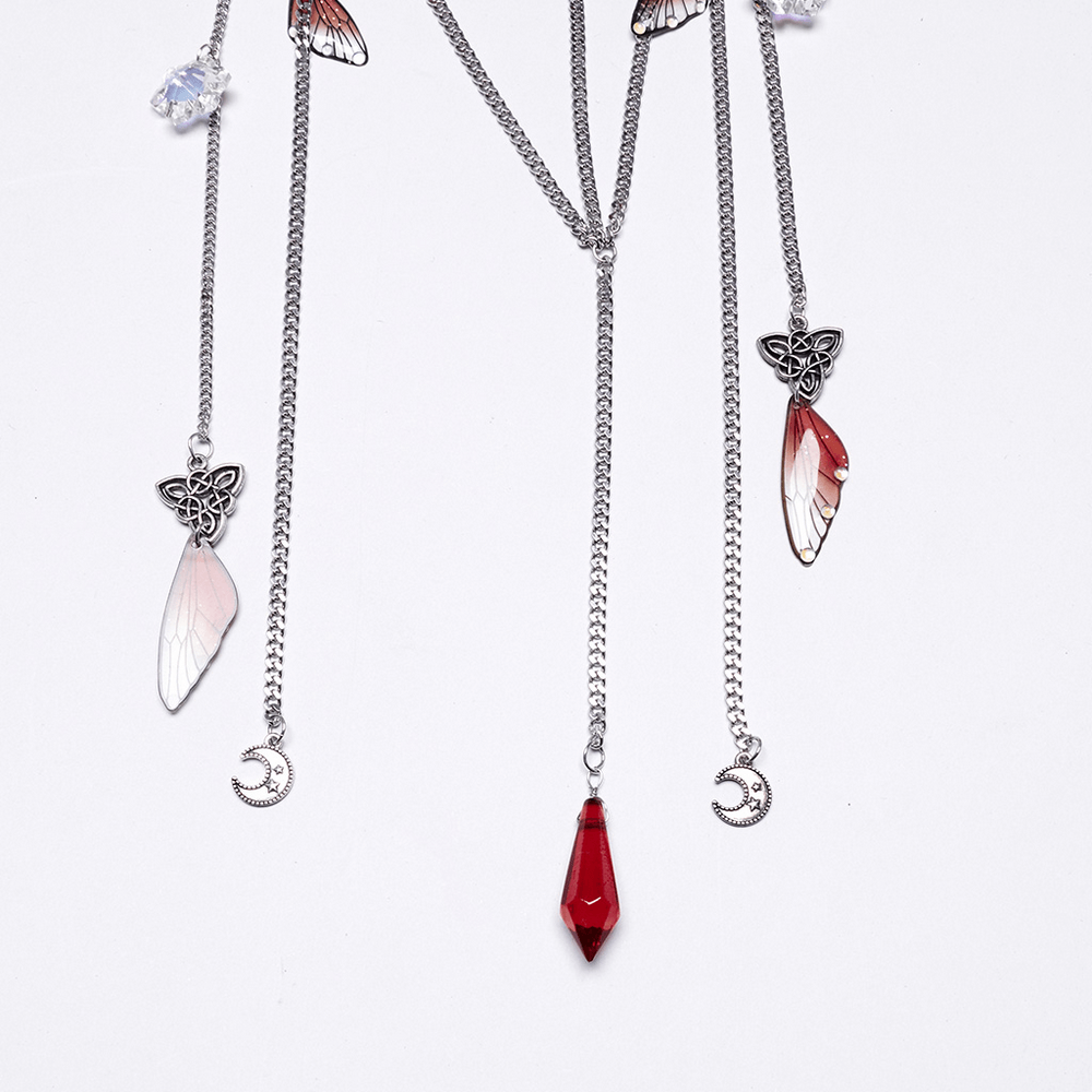 Gothic Red Crystal Crown with Silver Cross Tassels