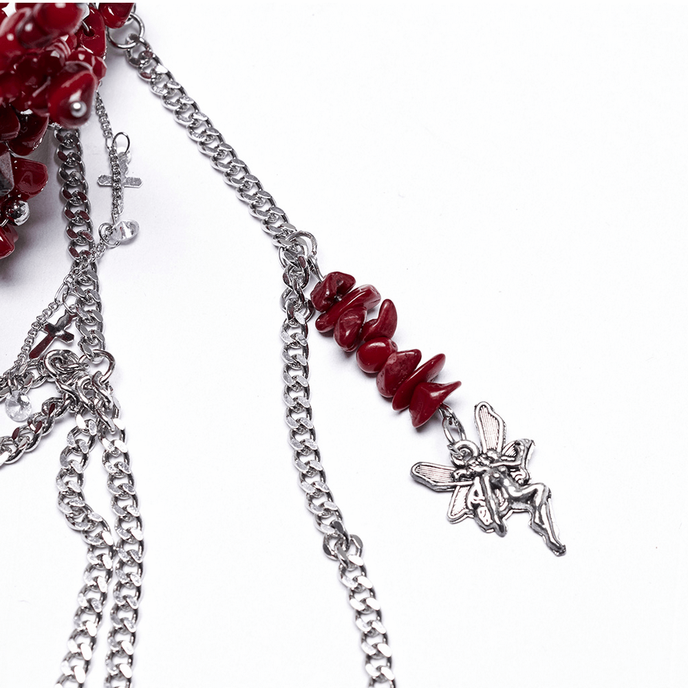 Gothic Red Crystal Crown with Silver Cross Tassels