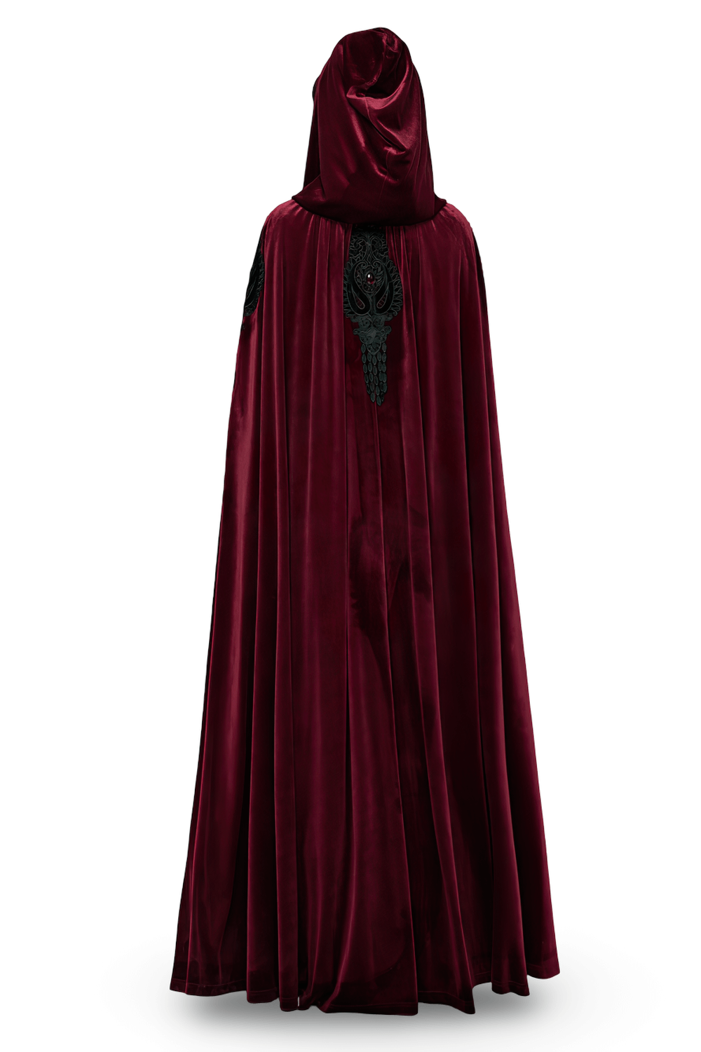 Gothic Red Velvet Hooded Cloak with Black Lace Trim