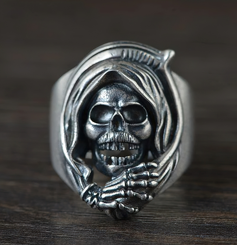 Gothic Ring Of Reaper Death Skull / Unisex Solid Jewelry Of 925 Sterling Silver