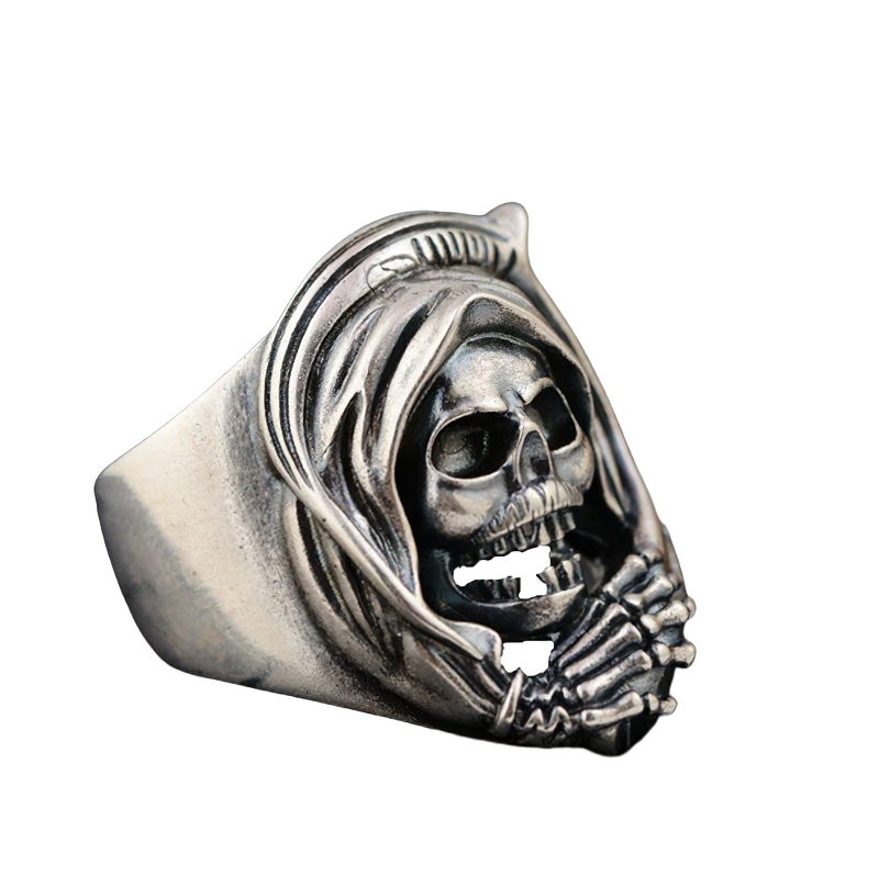 Gothic Ring Of Reaper Death Skull / Unisex Solid Jewelry Of 925 Sterling Silver