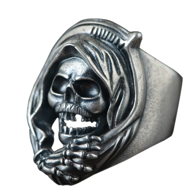 Gothic Ring Of Reaper Death Skull / Unisex Solid Jewelry Of 925 Sterling Silver