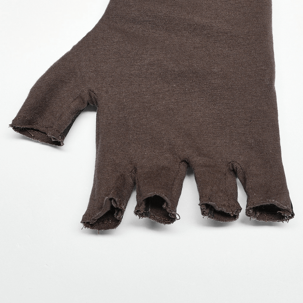 Gothic Rivet Fingerless Gloves with Stretch Knit PU Splice