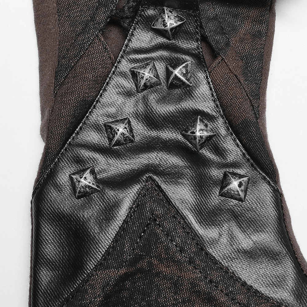 Gothic Rivet Fingerless Gloves with Stretch Knit PU Splice