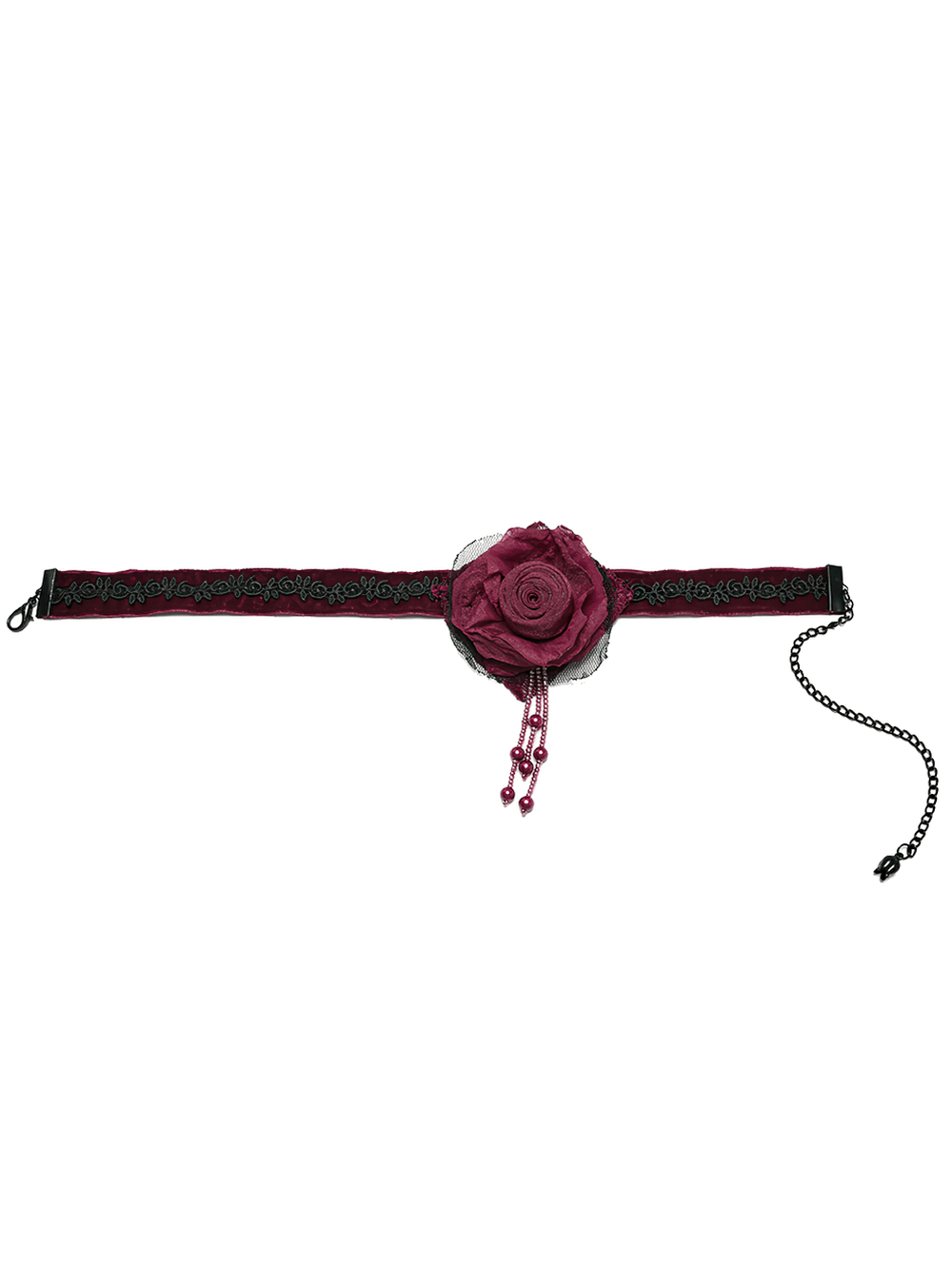 Gothic Rose and Bead Chain Choker with Lace Detail