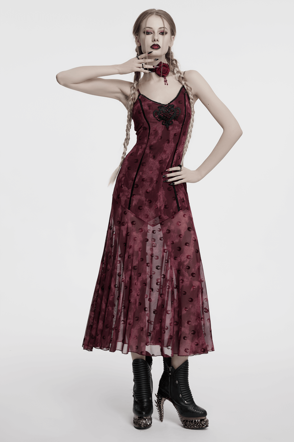 Gothic Rose and Bead Chain Choker with Lace Detail