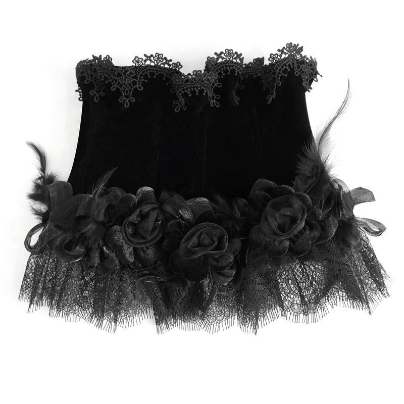 Gothic Rose Feather Neckwear With Heart-Shaped Buttons / Women's Lace Trim Collar